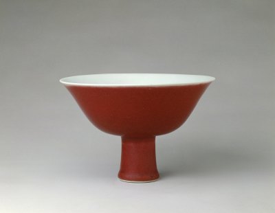 图片[1]-Bright red glaze printing cloud dragon pattern high foot bowl-China Archive